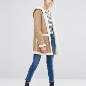 Faux shearling trimmed suede women’s winter coat